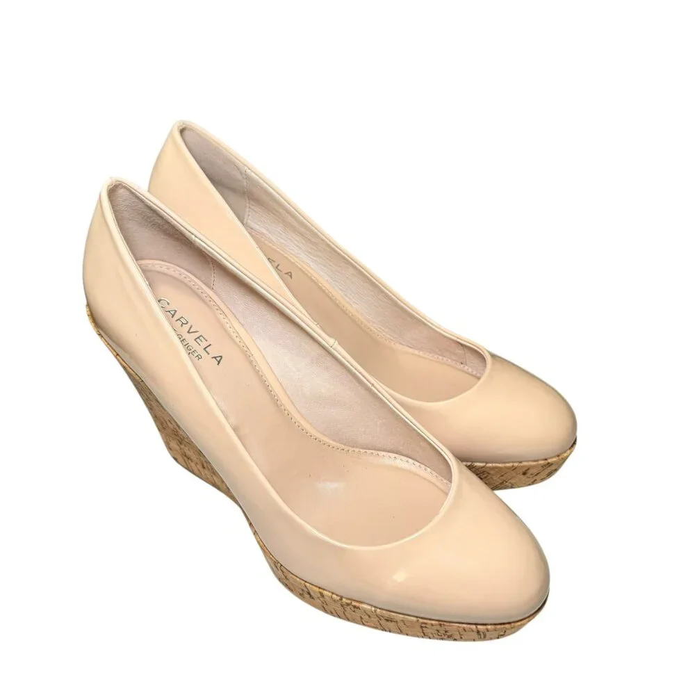 Carvela Kurt Geiger Nude Patent Leather Cork Wedge Pumps - Size 40 (US 9)